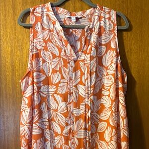 41 Hawthorn Orange and White Pleated Sleeveless Blouse XL